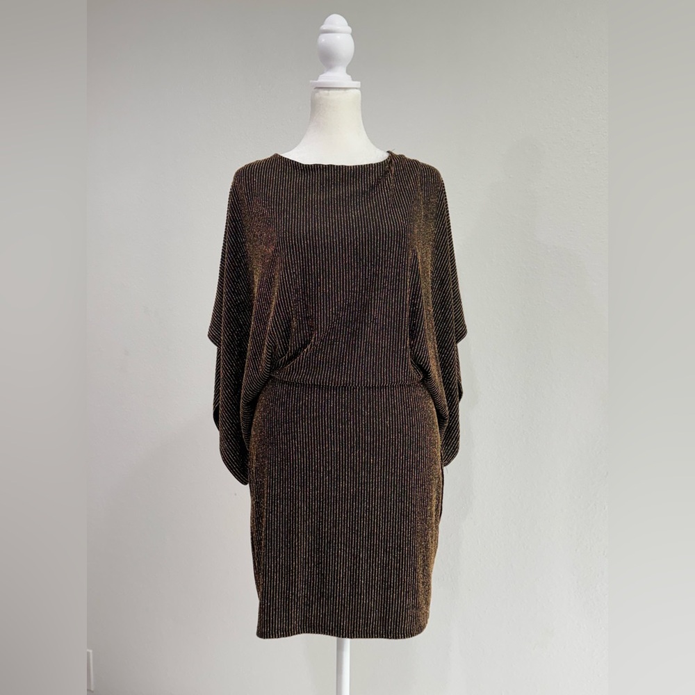 Jay Godfrey Black Metallic Striped Batwing Mini‎ Dress Women’s 6 Open Back Party